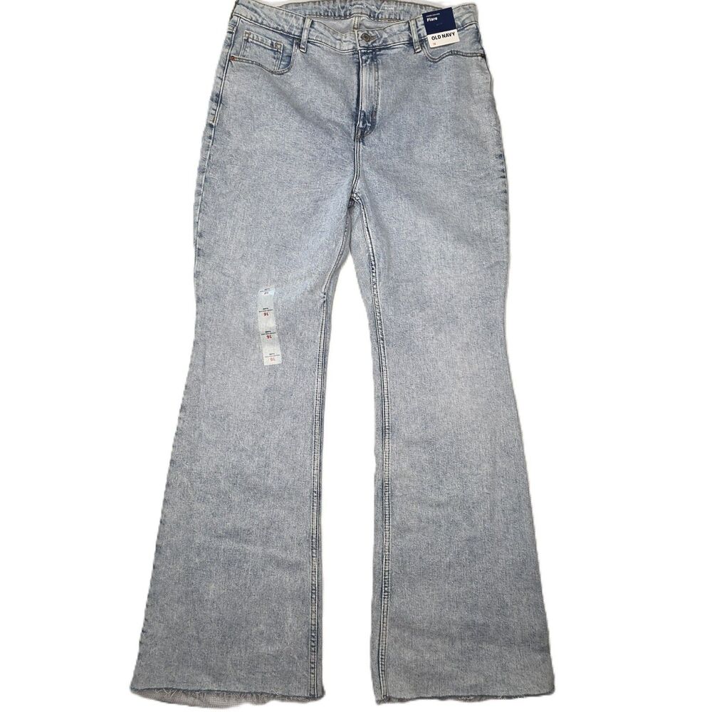 NEW Old Navy Higher High‑Rise Flare Jeans Women’s 16 Blue Raw Hem Smooth Pockets